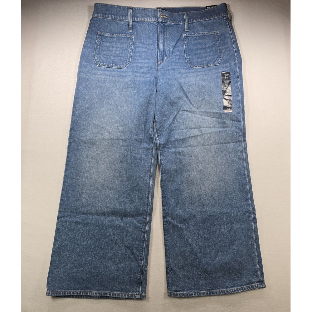 J.Crew Wide-Leg Crop Jeans 34 Blue Denim Patch Pocket High Rise CD771 NEW